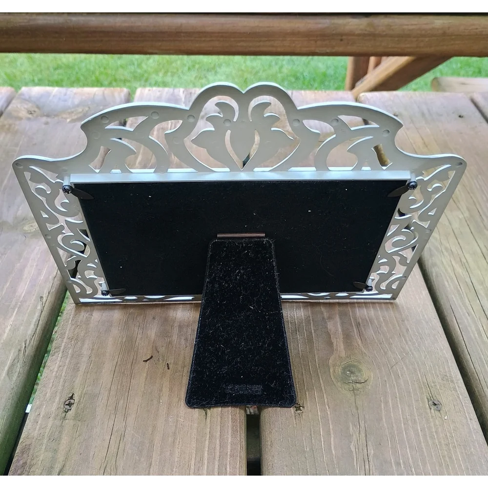 Vintage 1997 HB Group Double Picture Frame Pewter Tone Ornate Tabletop